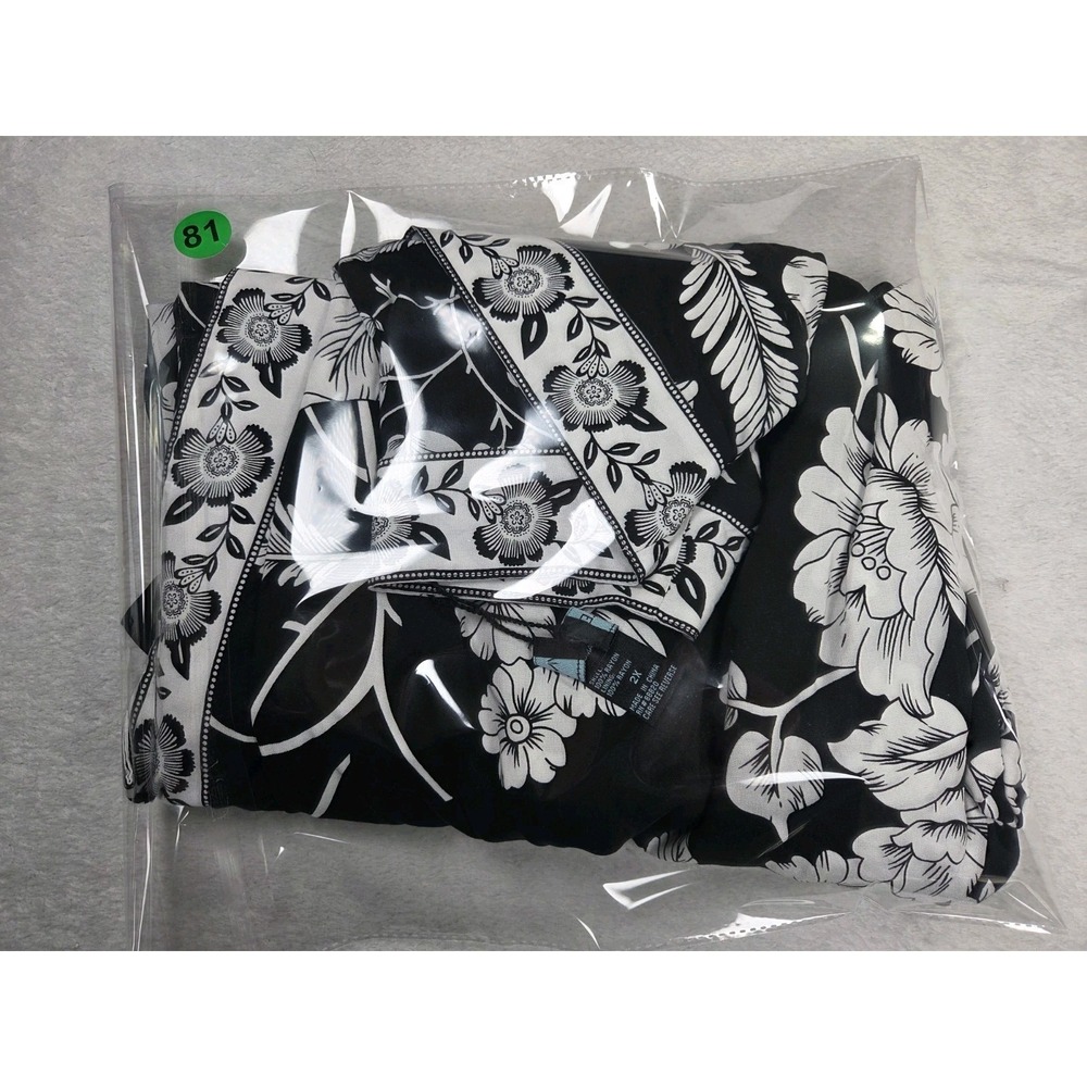 Cynthia Rowley Women 2X Reversible Floral Kimono Blouse Black White Boho Plus - Picture 9 of 9